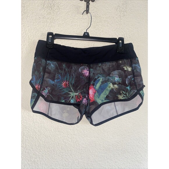 Lululemon speed up Shorts Women Curious Jungle Black Floral Vented Lined 6 Gym - Picture 1 of 10
